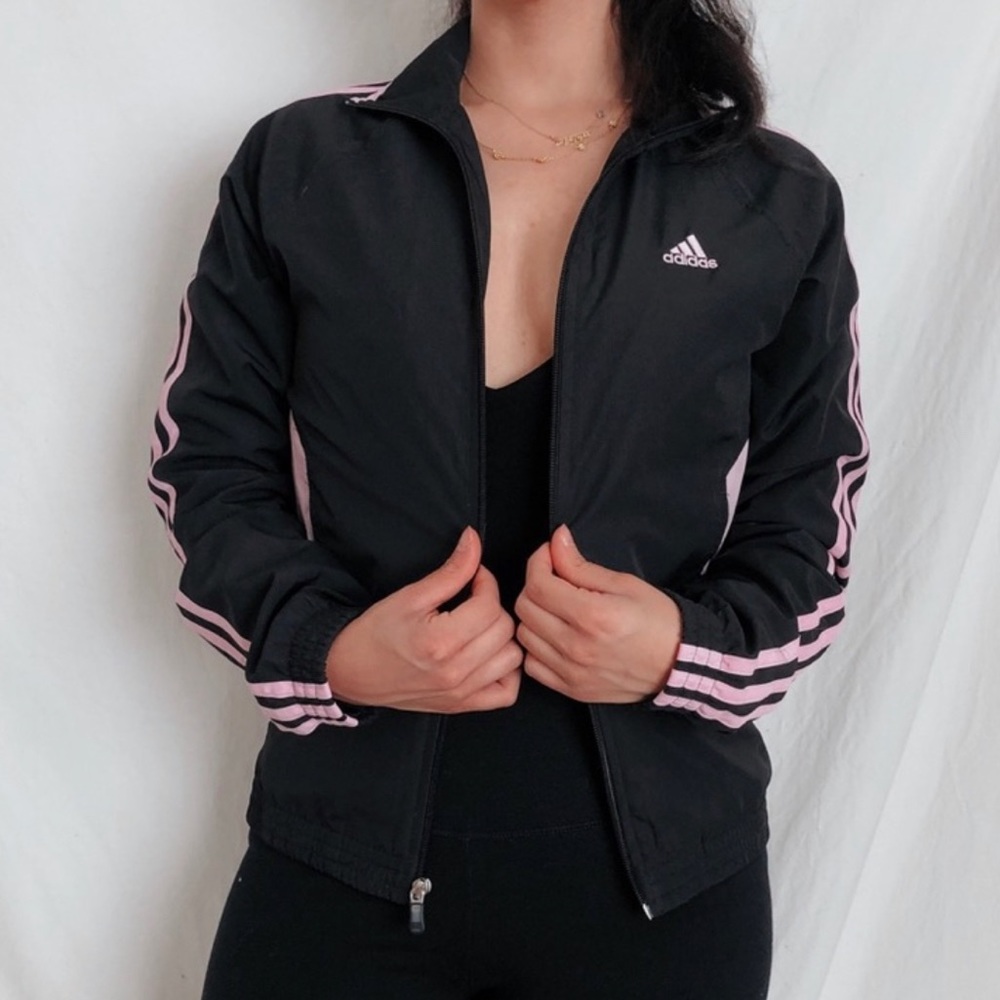 Adidas Pink + Black windbreaker trackjacket.